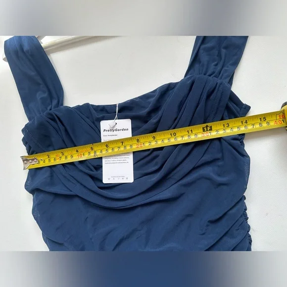 NWT - Navy Ruched Body con Tank/Off Shoulder Stretchy Dress - Large - Picture 7 of 10